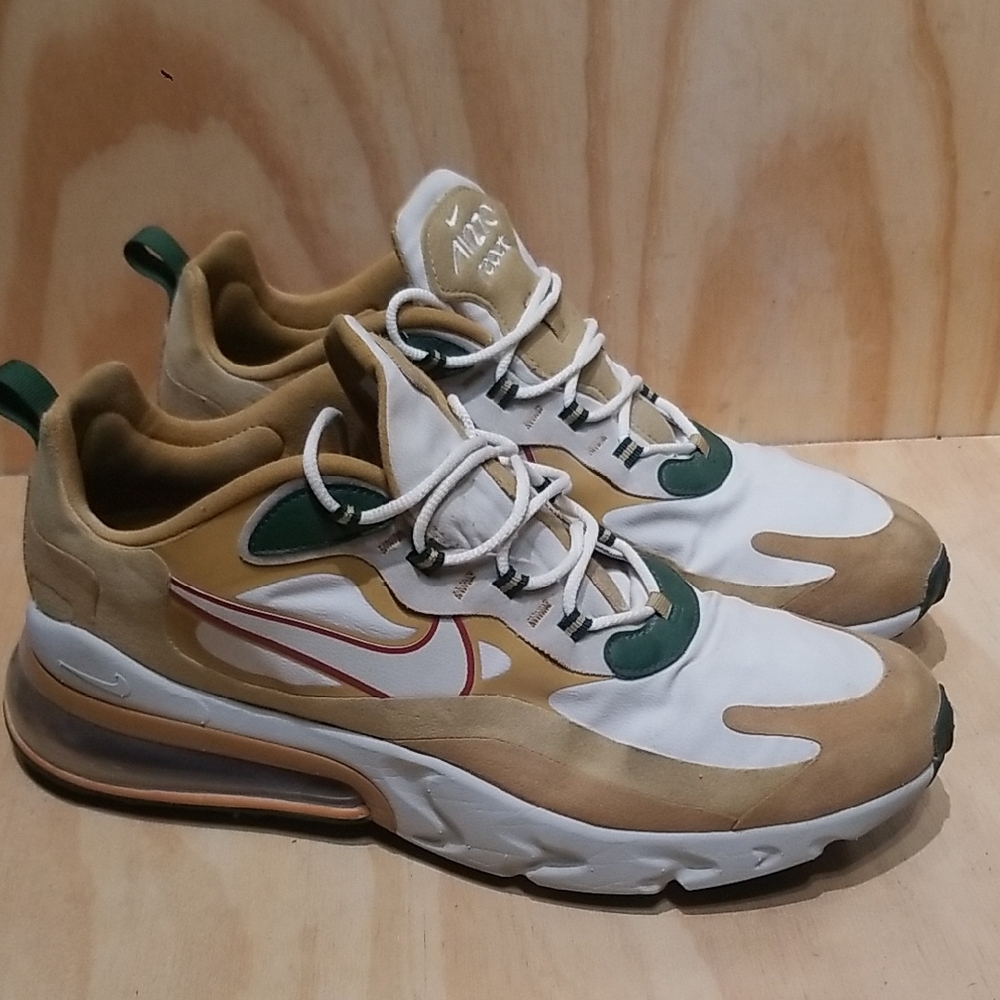 Nike Air Max 270 React Sneakers in White, Tan & Green